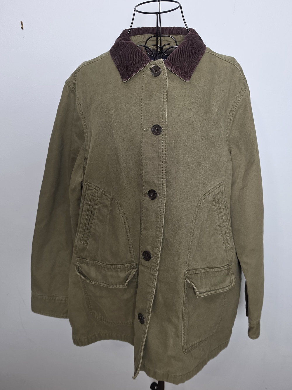 Lands’ End XL Olive Green Barn Jacket Corduroy Collar